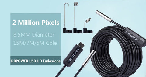 2 MP USB Endoscope 15M/7M/5M 8.5MM 6LED Lens HD Inspection Mini Camer Borescope Snake Video Cam Night Vision With OTG