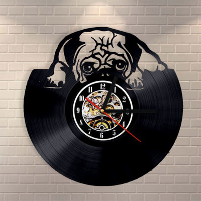 Lovely Pug Black Retro CD Vinyl Record Clock
