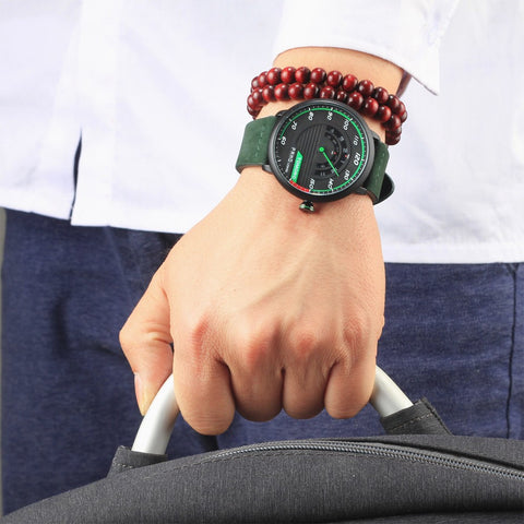 Men's Unique Racing Car 3D Design Cow Leather Strap Luxury Fashion Sports Black Quartz Wrist Watch