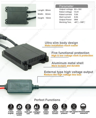 Xenon Hid Conversion Kit 35W H1 H3 H7 H8 H10 H11 H9 9005 9006 HB3 HB4 Lamp w/ Slim Ballast Block for Car Headlight