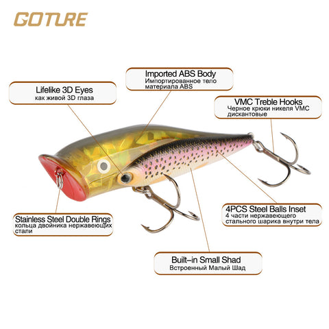 10cm 25.5g 1pcs Fishing Lure Popper Wobble Group Fishing Lure with VMC Hooks