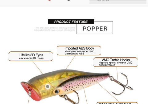 10cm 25.5g 1pcs Fishing Lure Popper Wobble Group Fishing Lure with VMC Hooks