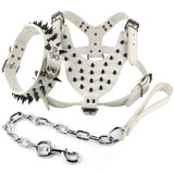 Spiked Studded Leather Dog Pet Pitbull Harness Chest 26"-34"  Collar & Leash Set For Medium Large Dogs