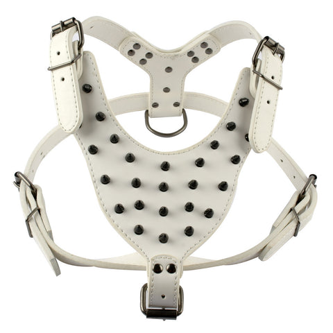Spiked Studded Leather Dog Pet Pitbull Harness Chest 26"-34"  Collar & Leash Set For Medium Large Dogs