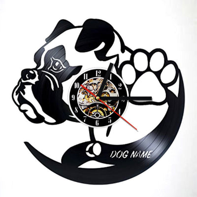 Bulldog Silhouette Icon Vinyl Music Record Wall Clock