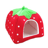 Pet Cat House Foldable Soft Winter Leopard Dog Bed Strawberry