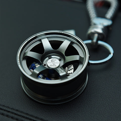 Big TE37 Style Wheel Rim Rear View Mirrow Pendent Keychain