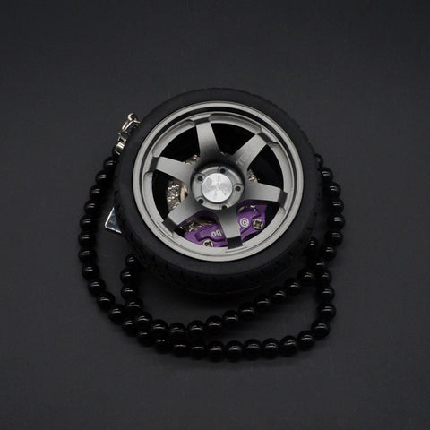 Big TE37 Style Wheel Rim Rear View Mirrow Pendent Keychain