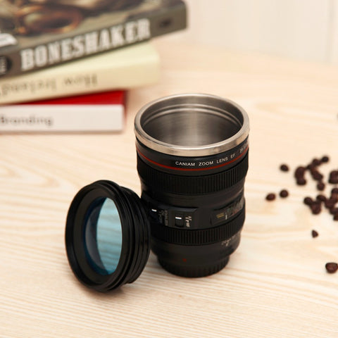 24-105 Camera Lens Shape Cup Coffee Tea Travel Mug Stainless Steel