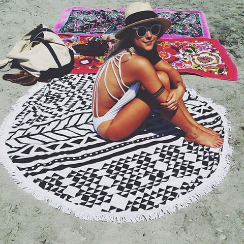 150CM Round Beach Towel With Tassels Microfiber Large