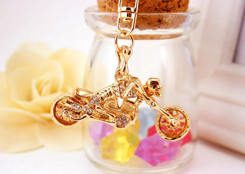 Skeleton Skull Motorcycle Autobike Crystal Keychains Keyrings Key Chains Purse Bag Pendant For Car llaveros K253