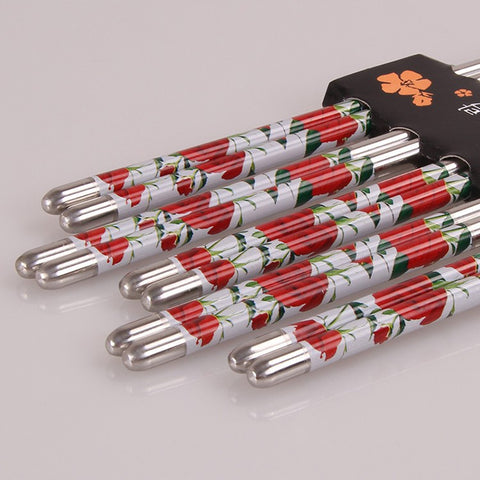 5 Pairs/lot Chopsticks Stainless Steel Durable Chinese 4 Color