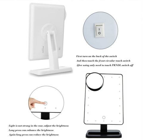 Adjustable Vanity Tabletop Lamp 20 LEDs Lighted LED Touch Screen Mirror Makeup Portable Mirror Luminous 180 Rotating Mirror