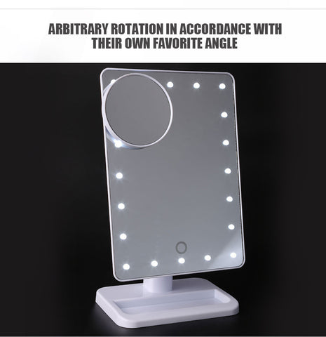 Adjustable Vanity Tabletop Lamp 20 LEDs Lighted LED Touch Screen Mirror Makeup Portable Mirror Luminous 180 Rotating Mirror
