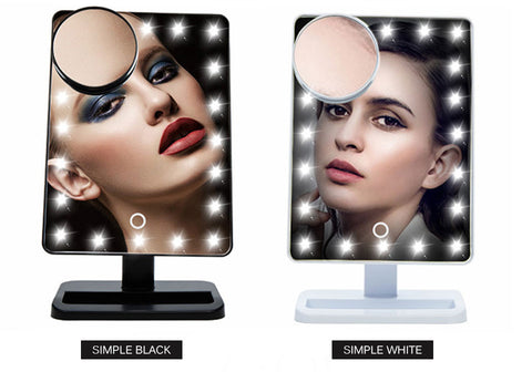 Adjustable Vanity Tabletop Lamp 20 LEDs Lighted LED Touch Screen Mirror Makeup Portable Mirror Luminous 180 Rotating Mirror