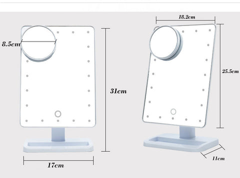 Adjustable Vanity Tabletop Lamp 20 LEDs Lighted LED Touch Screen Mirror Makeup Portable Mirror Luminous 180 Rotating Mirror