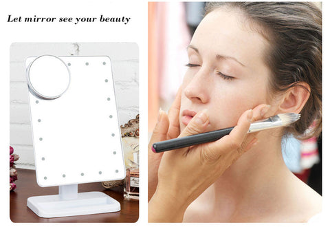 Adjustable Vanity Tabletop Lamp 20 LEDs Lighted LED Touch Screen Mirror Makeup Portable Mirror Luminous 180 Rotating Mirror