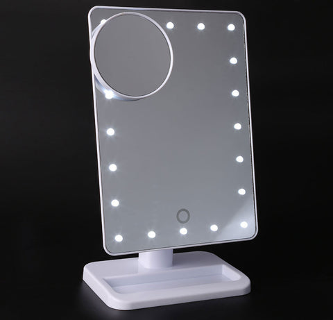 Adjustable Vanity Tabletop Lamp 20 LEDs Lighted LED Touch Screen Mirror Makeup Portable Mirror Luminous 180 Rotating Mirror