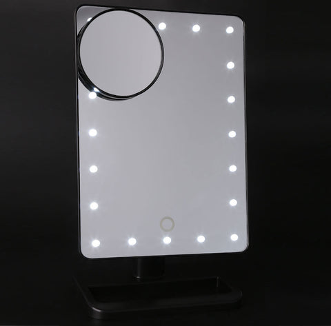 Adjustable Vanity Tabletop Lamp 20 LEDs Lighted LED Touch Screen Mirror Makeup Portable Mirror Luminous 180 Rotating Mirror