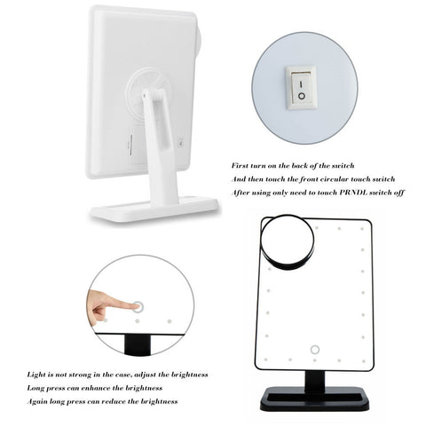 Adjustable Vanity Tabletop Lamp 20 LEDs Lighted LED Touch Screen Mirror Makeup Portable Mirror Luminous 180 Rotating Mirror