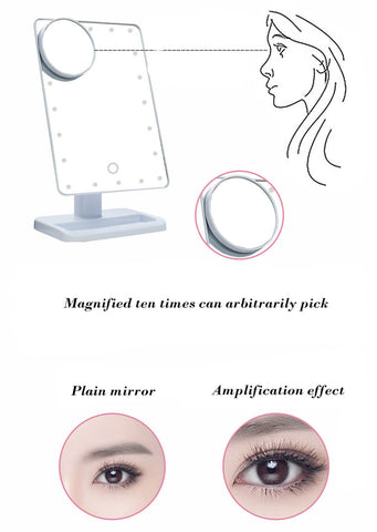 Adjustable Vanity Tabletop Lamp 20 LEDs Lighted LED Touch Screen Mirror Makeup Portable Mirror Luminous 180 Rotating Mirror