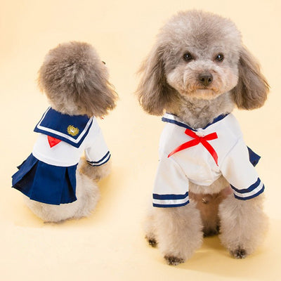 Dog Dress Cat Pet Clothes Navy Style