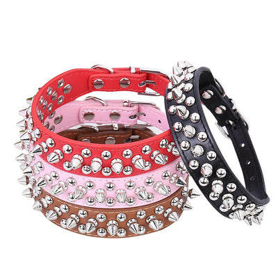 Punk Style Spiked Pet Dog Collar Round Bullet Nail Rivet Studded Collar Neck Strap Pitbull Collar PU Leather Pet roducts