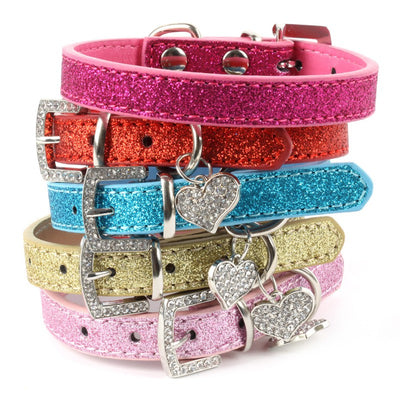 Hot Bling Crystal Pendant Leather Pet Dog Collars