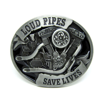 Loud Pipes Save Lives Motorcycle Engine Belt Buckle
