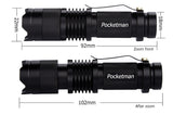 Mini Black CREE 2000LM Waterproof LED Flashlight 3 Modes Zoomable