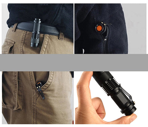 Mini Black CREE 2000LM Waterproof LED Flashlight 3 Modes Zoomable