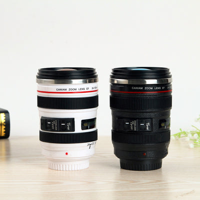 24-105 Camera Lens Shape Cup Coffee Tea Travel Mug Stainless Steel