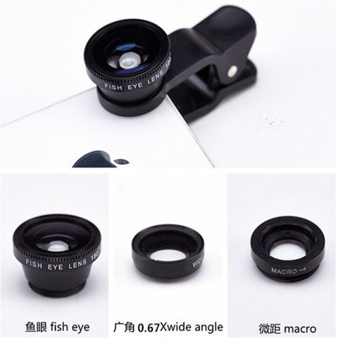 3in1 Clip On 180 Degreen Fisheye+Wide Angle+Macro Lens For Cell Phone Universal