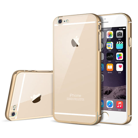 Apple iphone 6 4.7 / i6 Plus 5.5 Metal Aluminum + Clear Transparent Acrylic Hard Back Cover Armor Shockproof