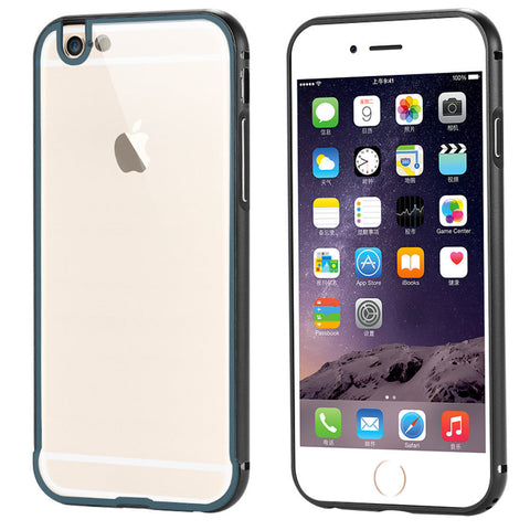 Apple iphone 6 4.7 / i6 Plus 5.5 Metal Aluminum + Clear Transparent Acrylic Hard Back Cover Armor Shockproof