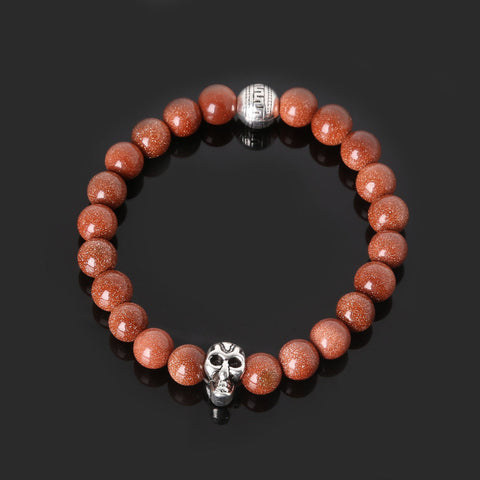 8mm natural stones skull bracelet