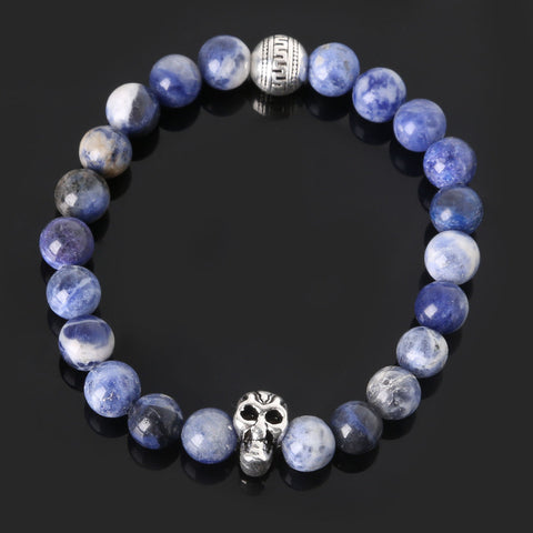 8mm natural stones skull bracelet