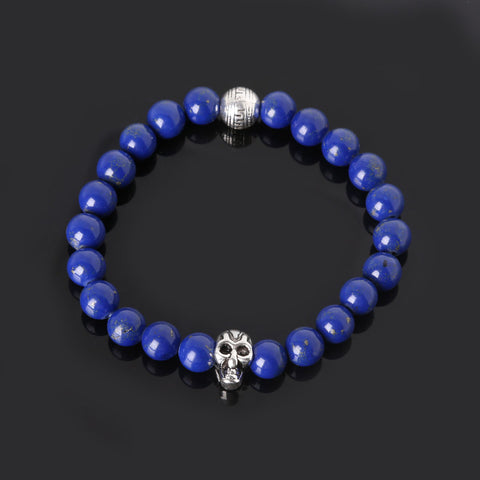 8mm natural stones skull bracelet