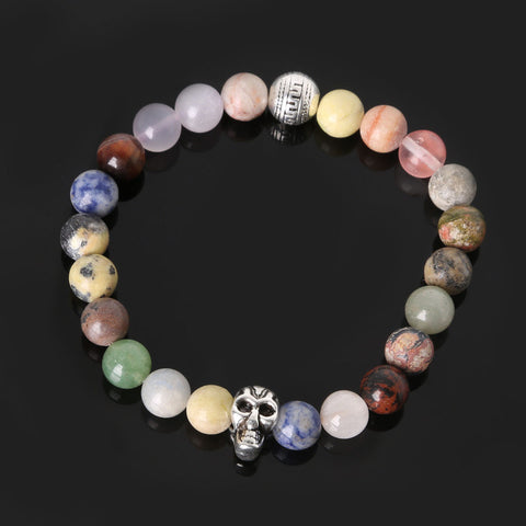 8mm natural stones skull bracelet