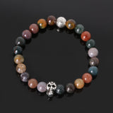 8mm natural stones skull bracelet