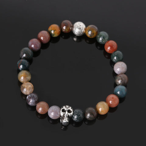 8mm natural stones skull bracelet