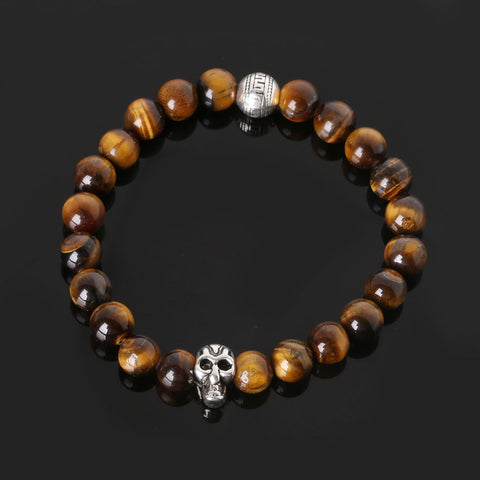 8mm natural stones skull bracelet