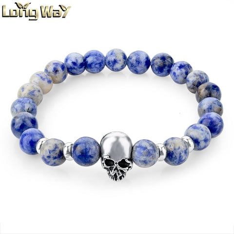 natural stones skull bracelet- Many colors to choose