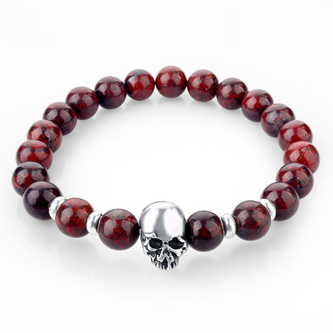 natural stones skull bracelet- Many colors to choose