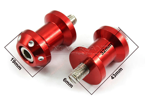 2pcs 8mm Motorcycle Stands Screw Swingarm Spools For Yamaha YZF R1 R6 R6S FZ6 FZ8 XJR 1300 Red