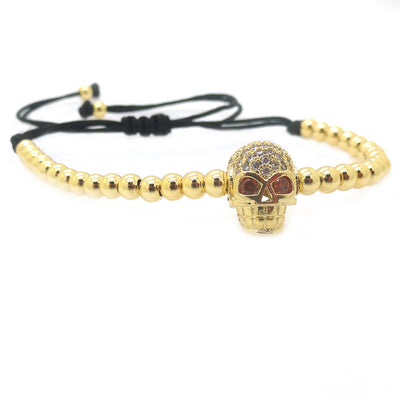 Men Bracelets,Pave Setting CZ Gun Black Skull Head