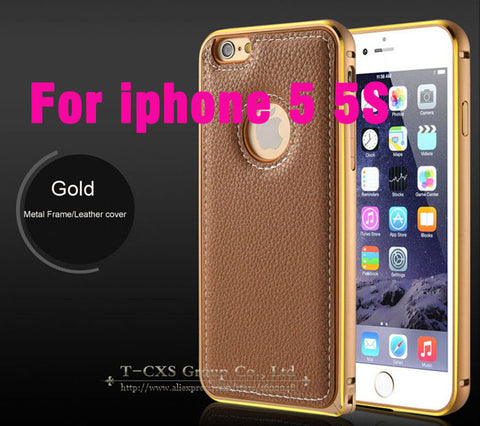 Leather and metalic Cover Case For iPhone 5 5S Phone Bag Ultra thin close fitted Phone Cover case