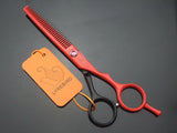 Hair scissors Red and Black scissors tail pin 5.5 INCH LYREBIRD tijeras peluquero pink stone