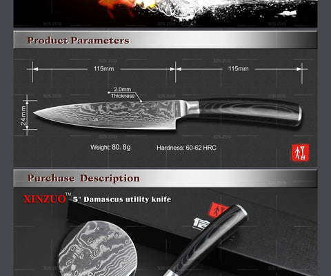 high quality 5" Japanese VG10 Damascus steel kitchen knife