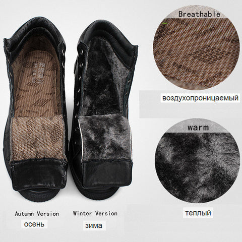Handmade Genuine leather warm fur plus size men winter shoes,full grain leather Super warm men winter shoes for Russian